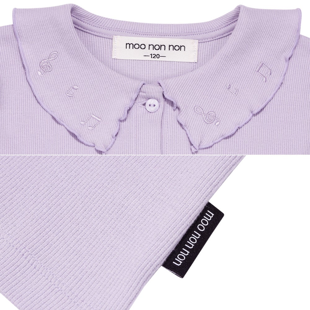 音符刺繍フリル襟 リブカーディガン Purple Design point 2