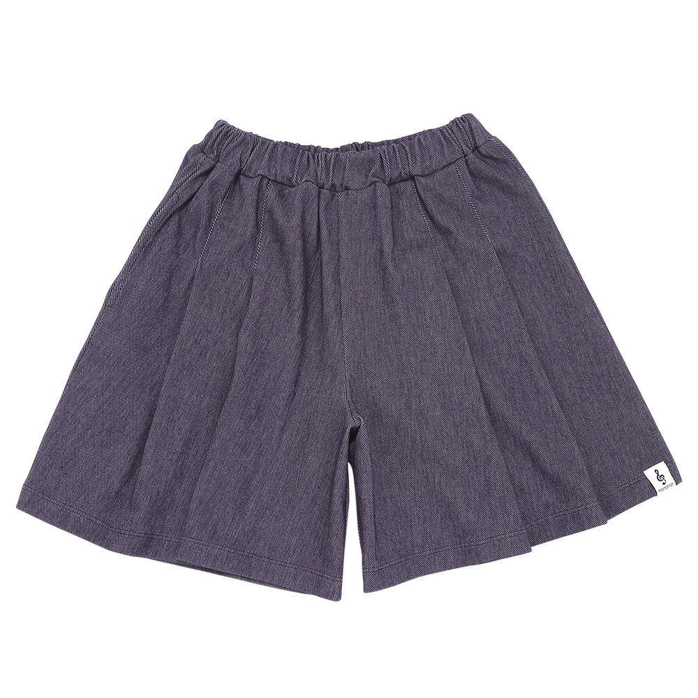 デニムツイルニット音符ワッペンキュロットパンツ Navy front