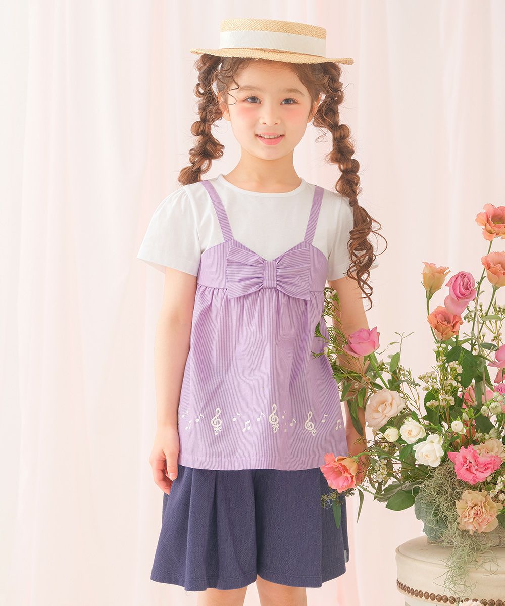 デニムツイルニット音符ワッペンキュロットパンツ Navy model image up