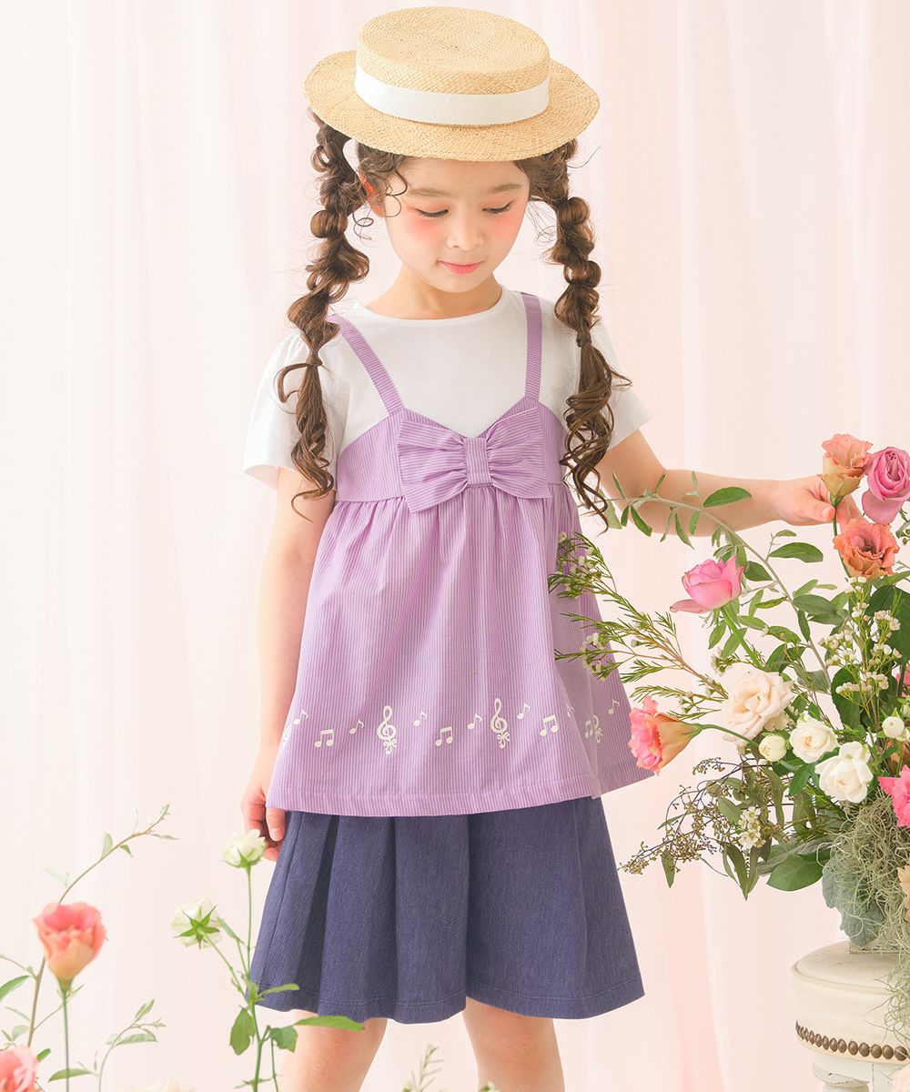 デニムツイルニット音符ワッペンキュロットパンツ Navy model image 1