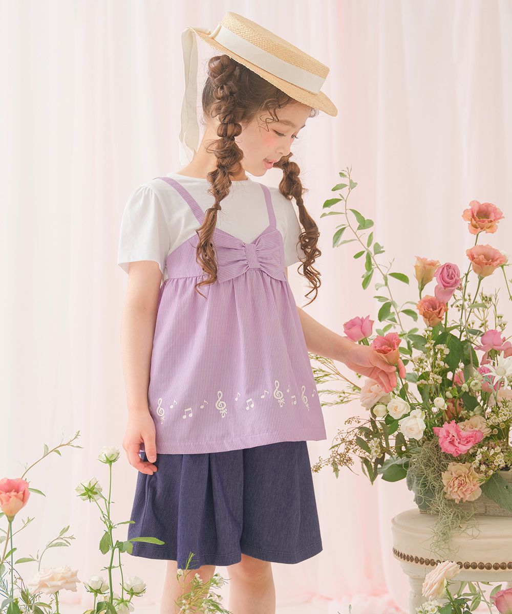 デニムツイルニット音符ワッペンキュロットパンツ Navy model image 3