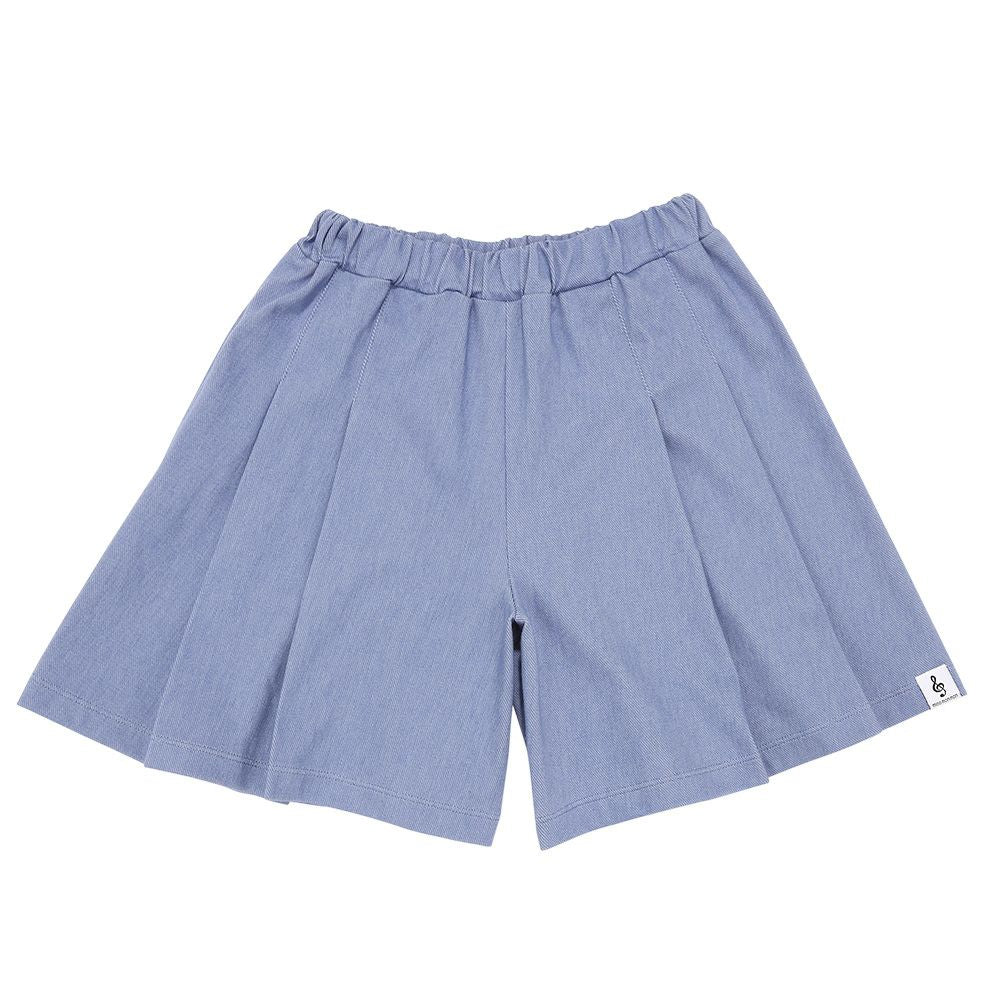 デニムツイルニット音符ワッペンキュロットパンツ Blue front