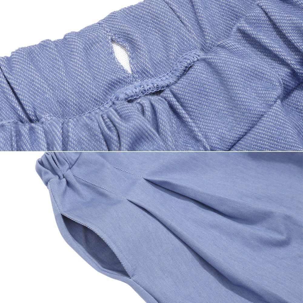 デニムツイルニット音符ワッペンキュロットパンツ Blue Design point 2