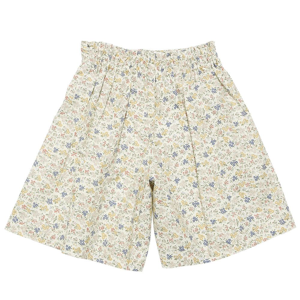 綿100％小花柄リボンつき キュロットパンツ Yellow back