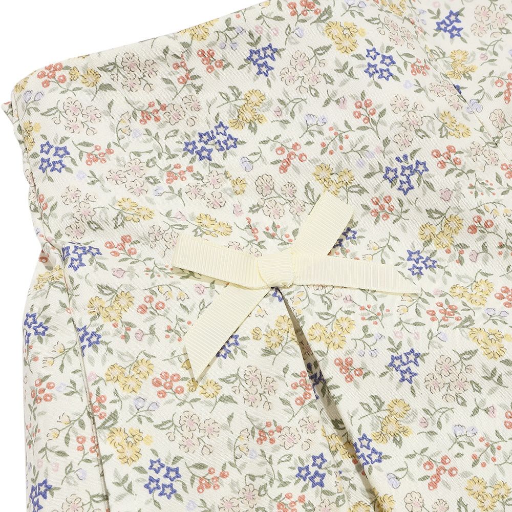 綿100％小花柄リボンつき キュロットパンツ Yellow Design point 1