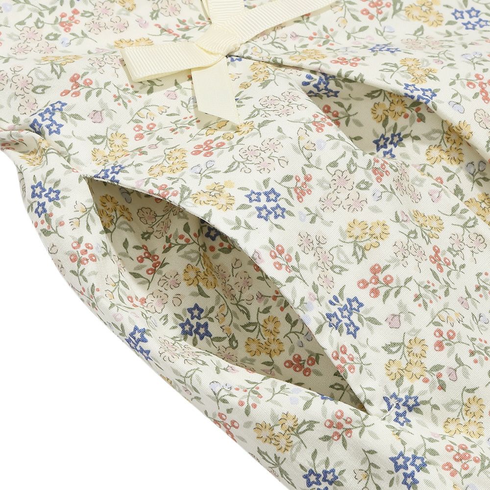 綿100％小花柄リボンつき キュロットパンツ Yellow Design point 2