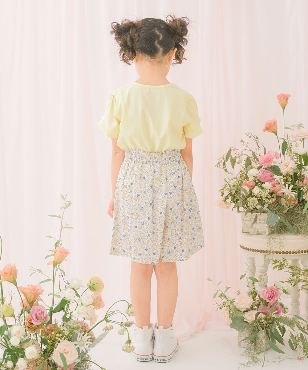 綿100％小花柄リボンつき キュロットパンツ Yellow model image 2