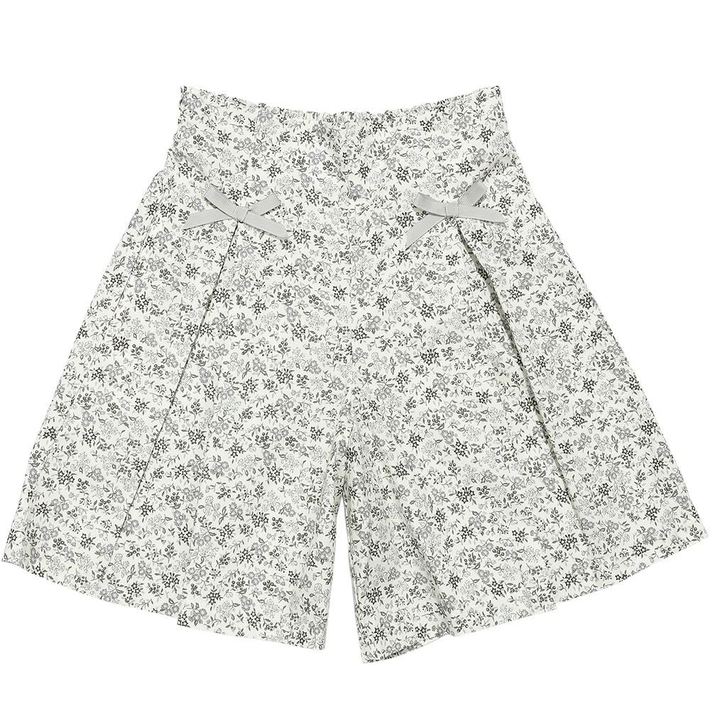 綿100％小花柄リボンつき キュロットパンツ Gray front