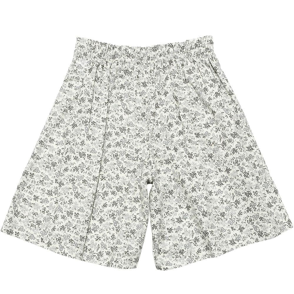 綿100％小花柄リボンつき キュロットパンツ Gray back