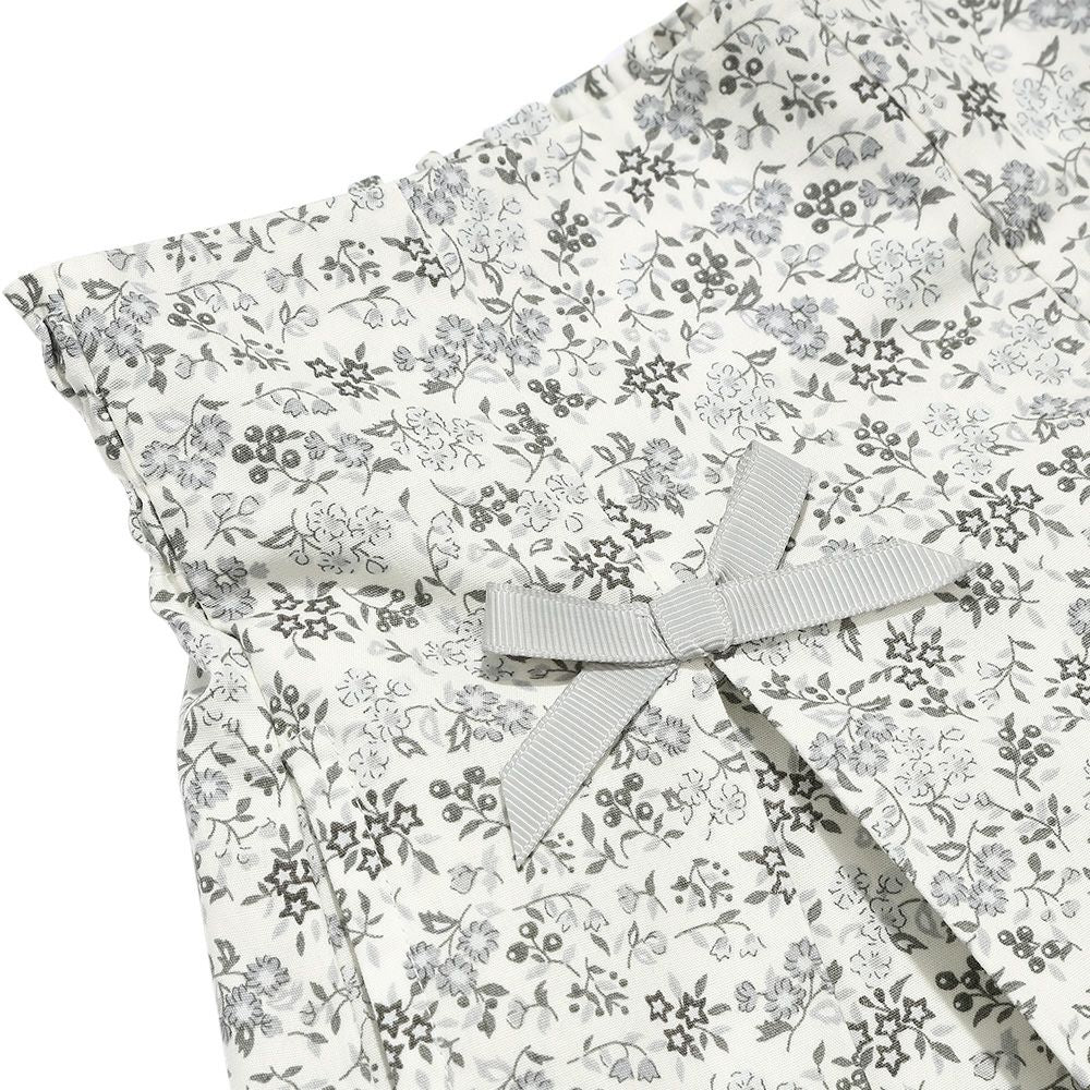 綿100％小花柄リボンつき キュロットパンツ Gray Design point 1