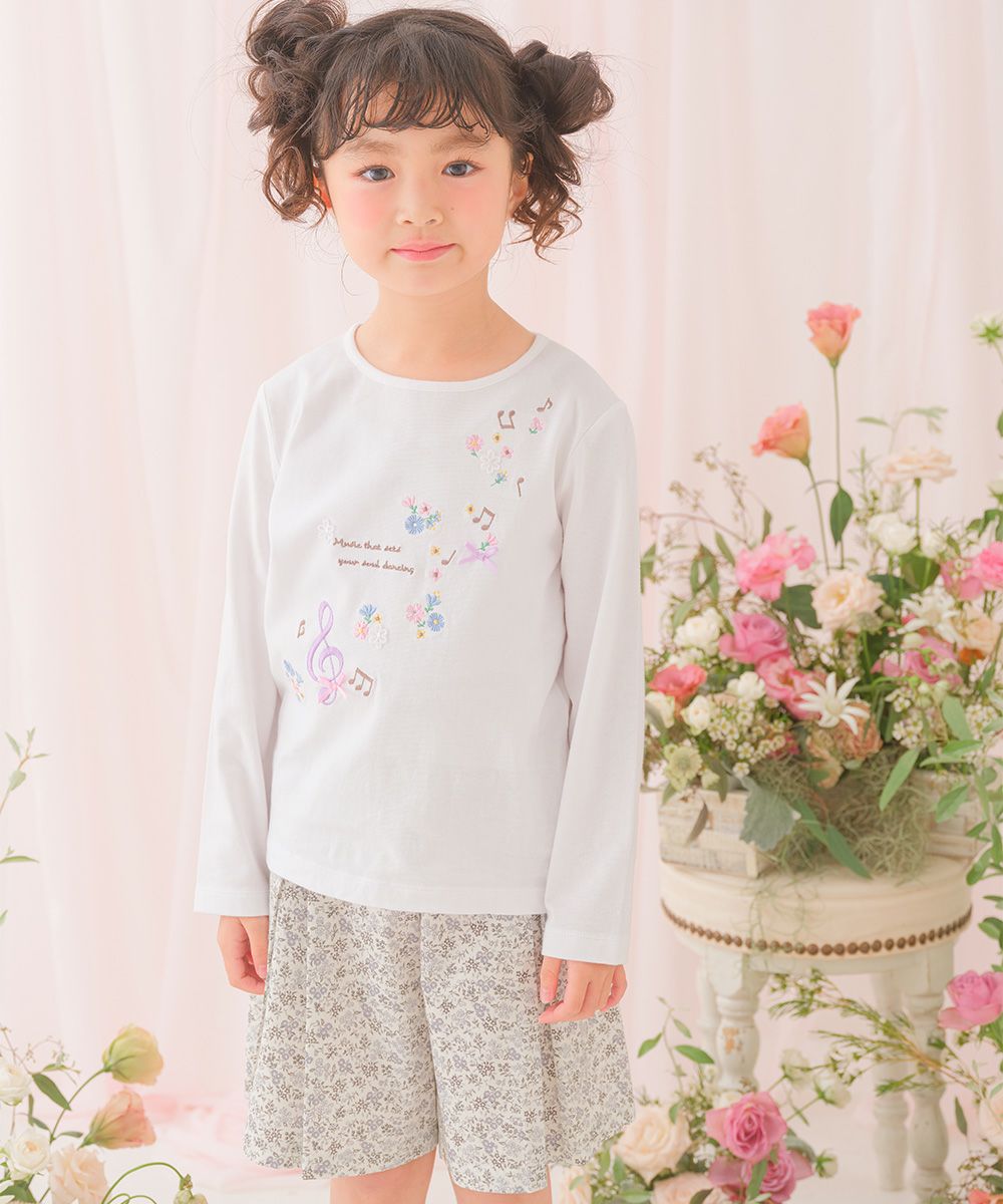 綿100％小花柄リボンつき キュロットパンツ Gray model image up