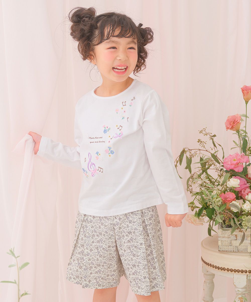 綿100％小花柄リボンつき キュロットパンツ Gray model image 1