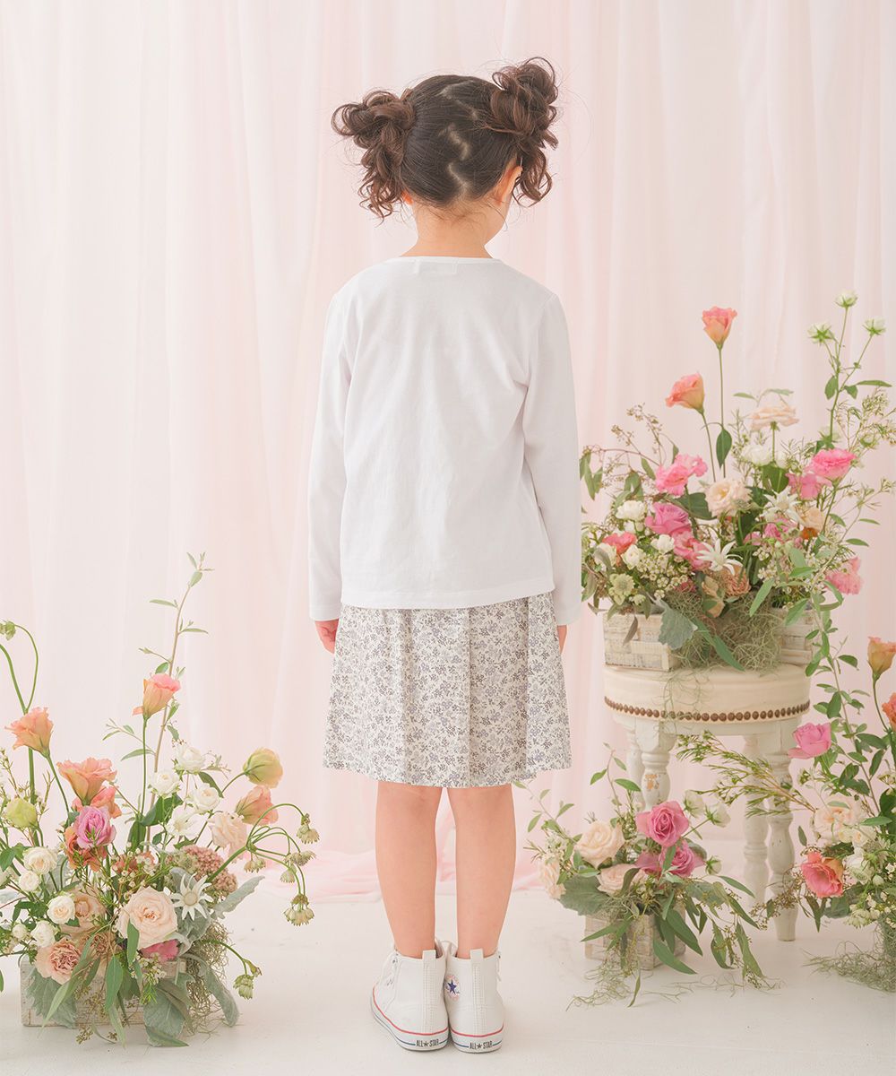 綿100％小花柄リボンつき キュロットパンツ Gray model image 2