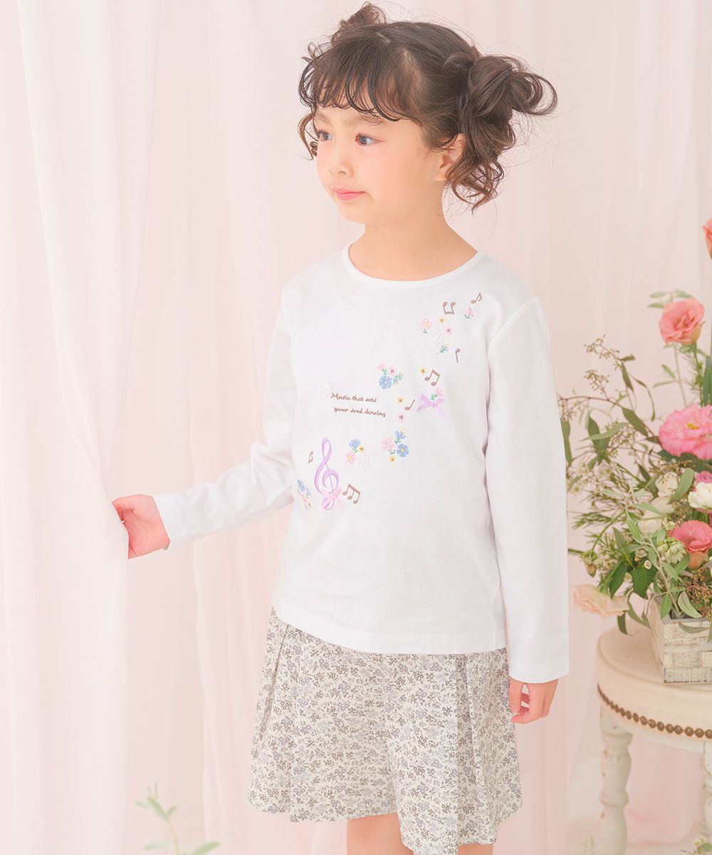 綿100％小花柄リボンつき キュロットパンツ Gray model image 3