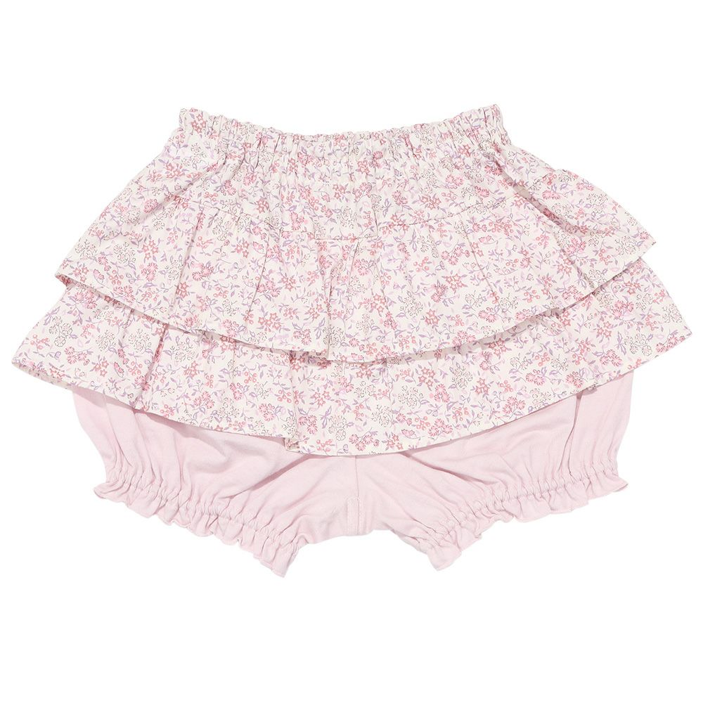 綿100％小花柄フリルかぼちゃパンツ Pink front
