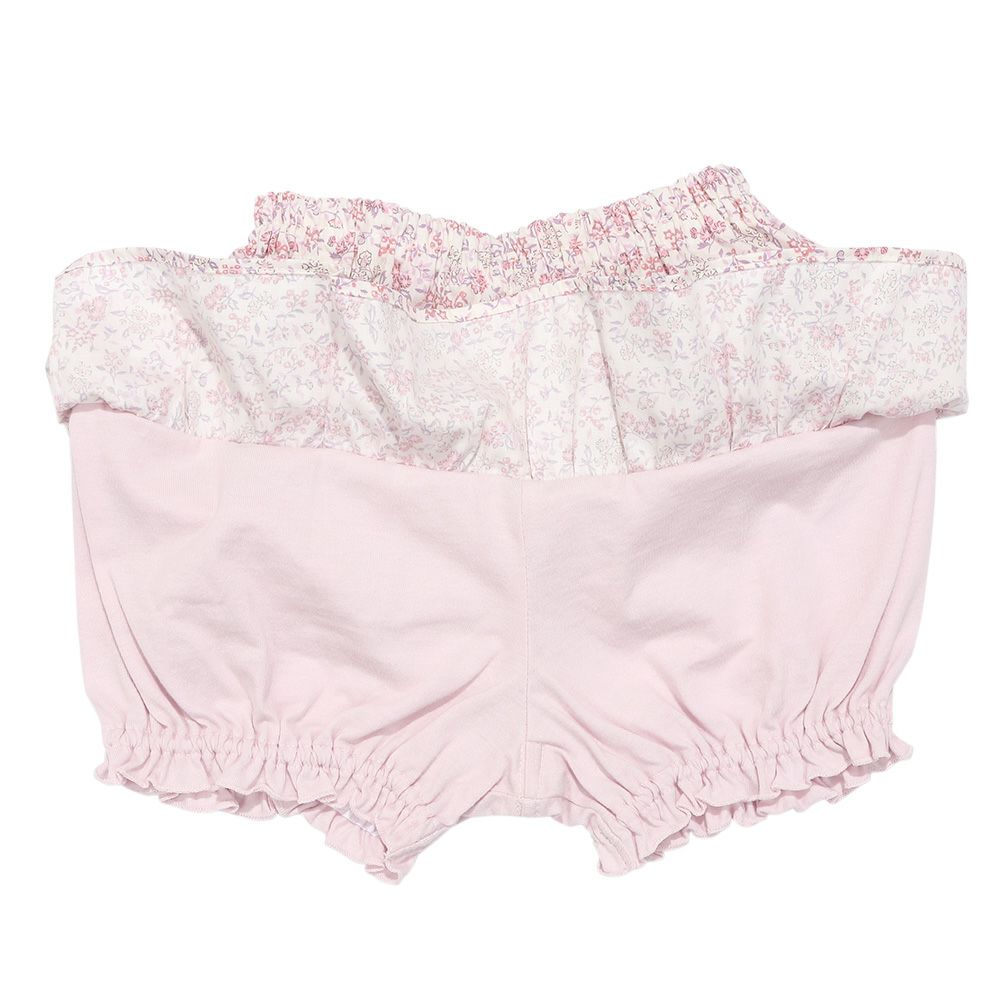 綿100％小花柄フリルかぼちゃパンツ Pink Design point 1