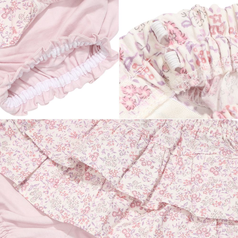 綿100％小花柄フリルかぼちゃパンツ Pink Design point 2