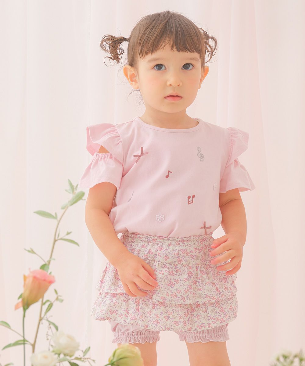 綿100％小花柄フリルかぼちゃパンツ Pink model image up