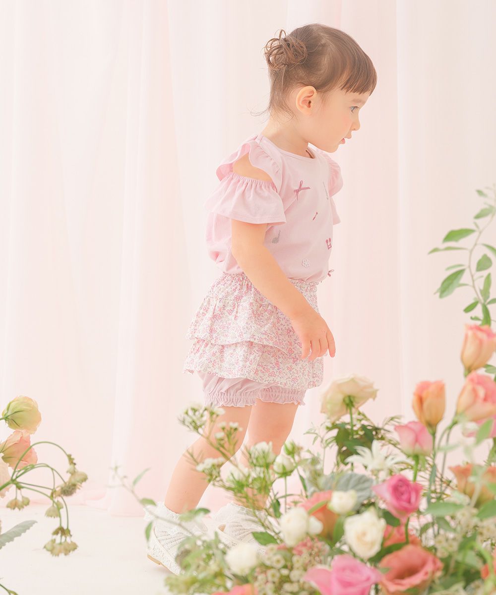 綿100％小花柄フリルかぼちゃパンツ Pink model image 1