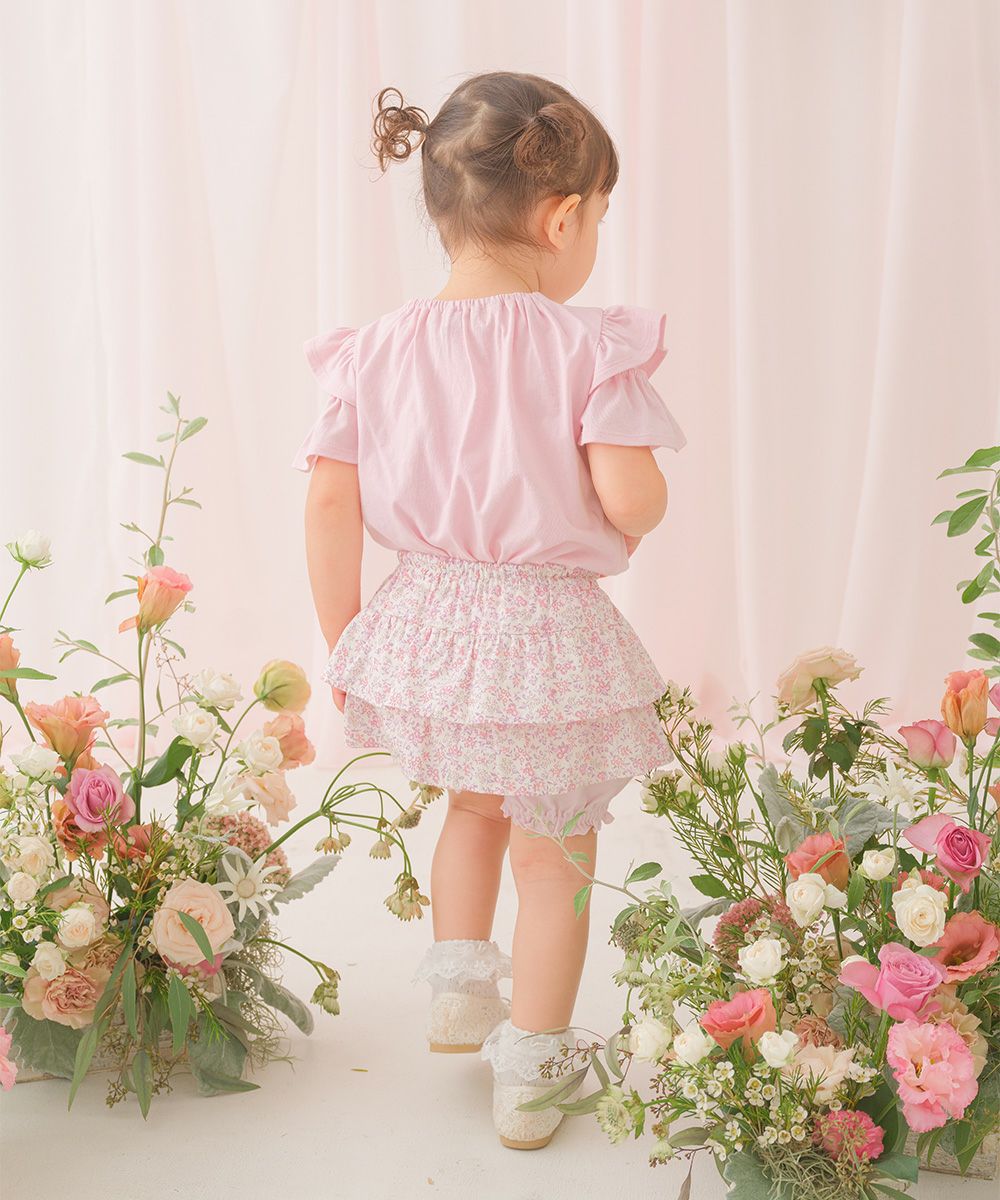 綿100％小花柄フリルかぼちゃパンツ Pink model image 2