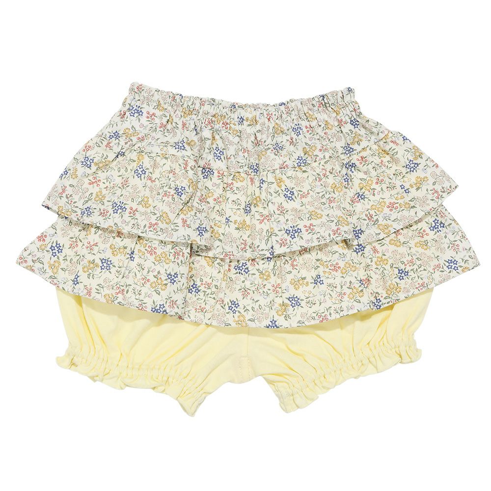 綿100％小花柄フリルかぼちゃパンツ Yellow front