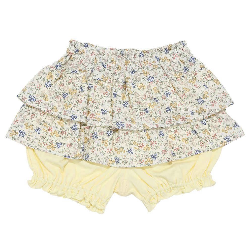 綿100％小花柄フリルかぼちゃパンツ Yellow back