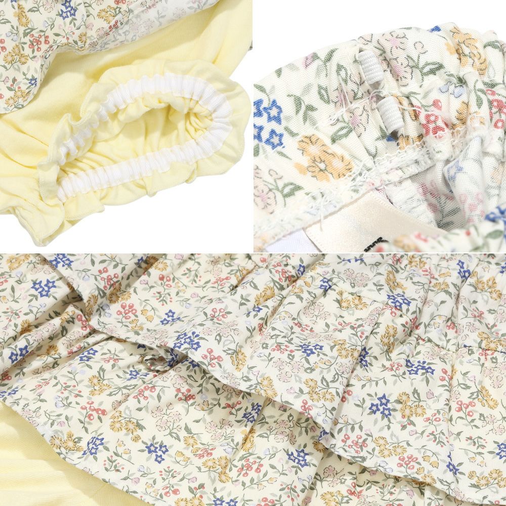 綿100％小花柄フリルかぼちゃパンツ Yellow Design point 2
