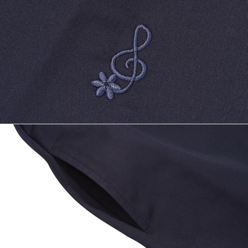 ストライプ柄 リボン襟付き 音符刺繍ワンピース Navy Design point 2