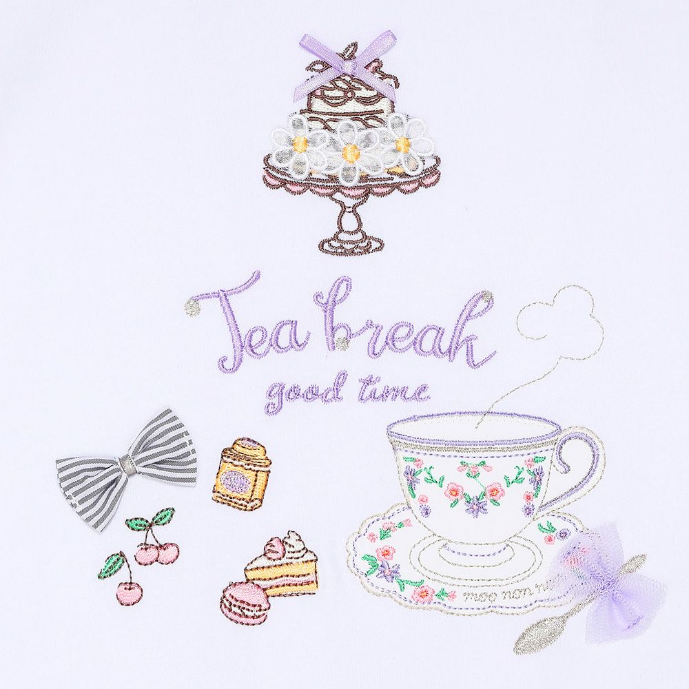 綿100％ ティーカップスイーツ刺繍 バックリボンTシャツ Off White Design point 1