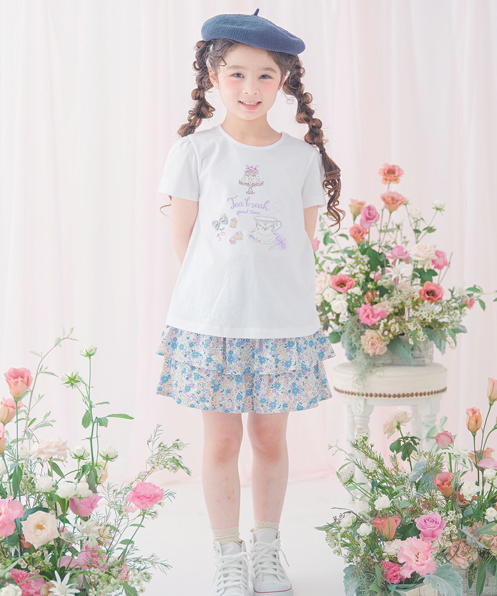 綿100％ ティーカップスイーツ刺繍 バックリボンTシャツ Off White model image 1