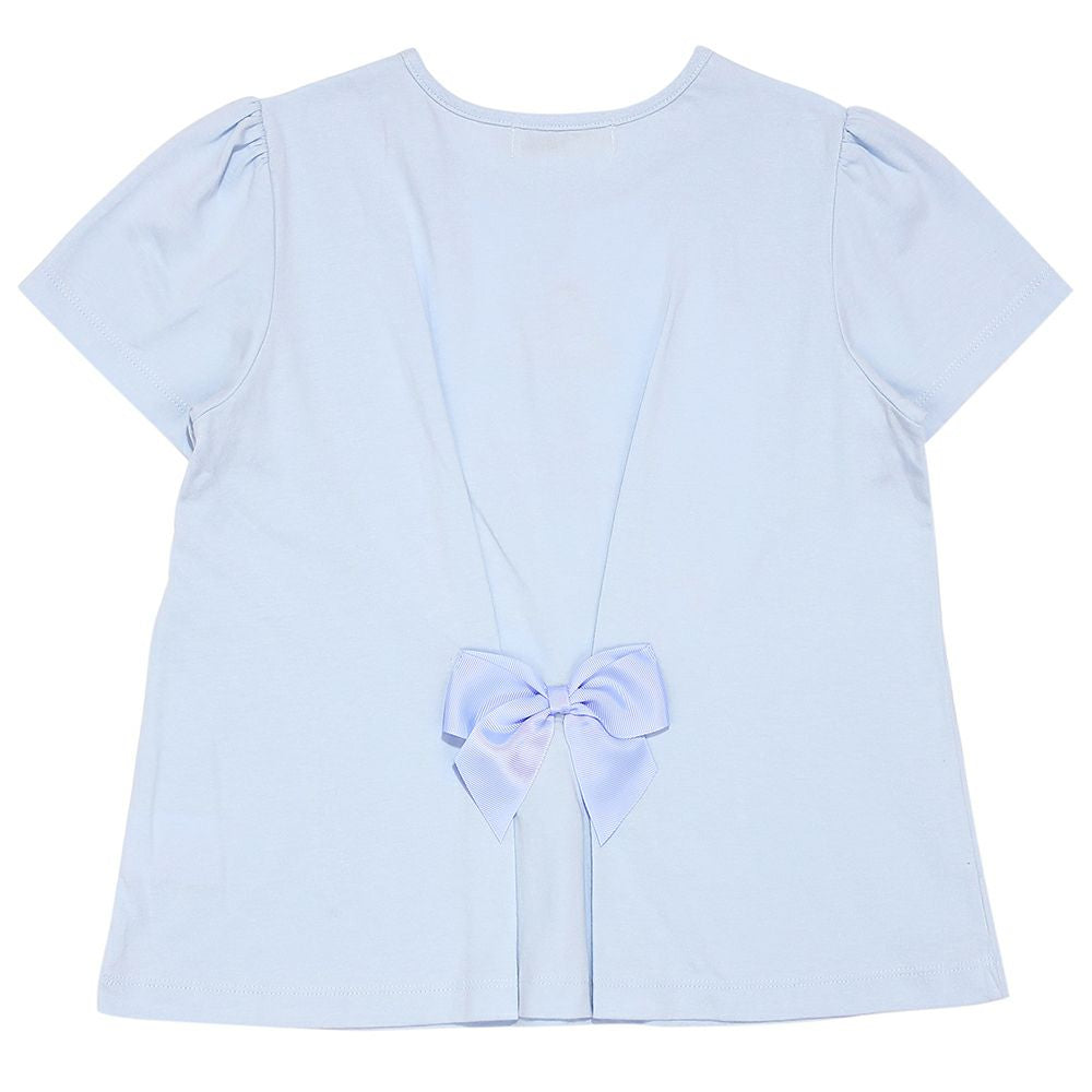 綿100％ ティーカップスイーツ刺繍 バックリボンTシャツ Blue back