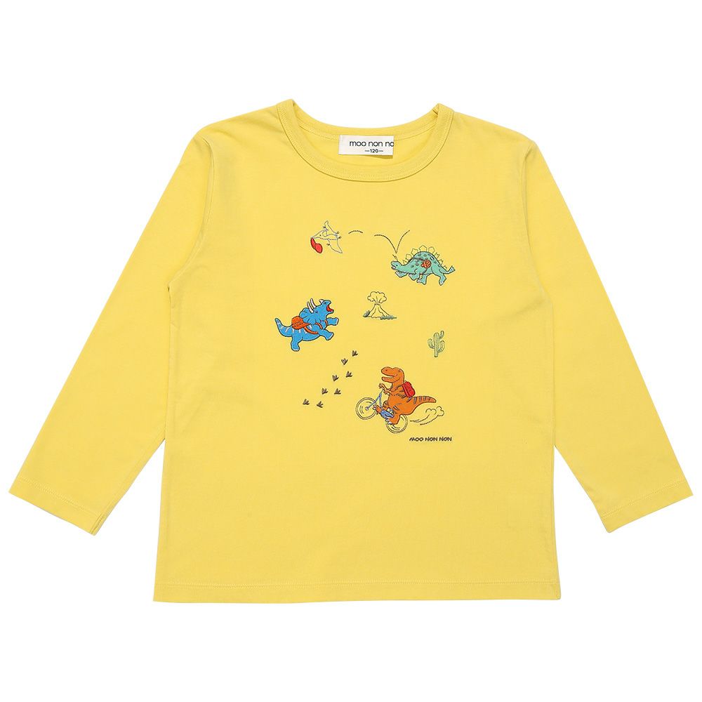 綿100％ 恐竜ワッペン刺繍Ｔシャツ Yellow front