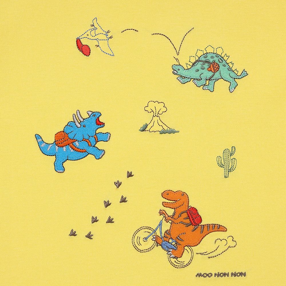 綿100％ 恐竜ワッペン刺繍Ｔシャツ Yellow Design point 1