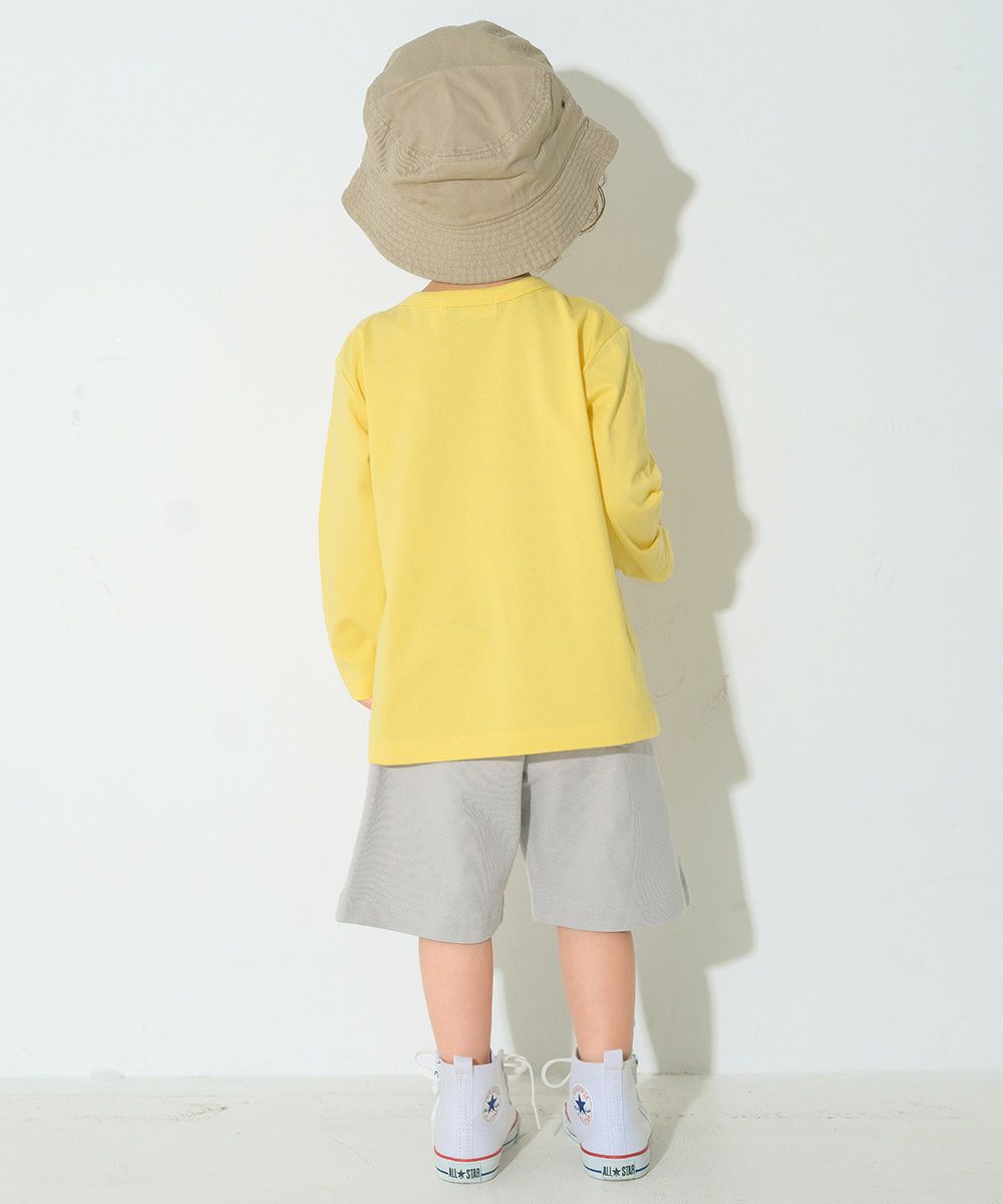 綿100％ 恐竜ワッペン刺繍Ｔシャツ Yellow model image whole body