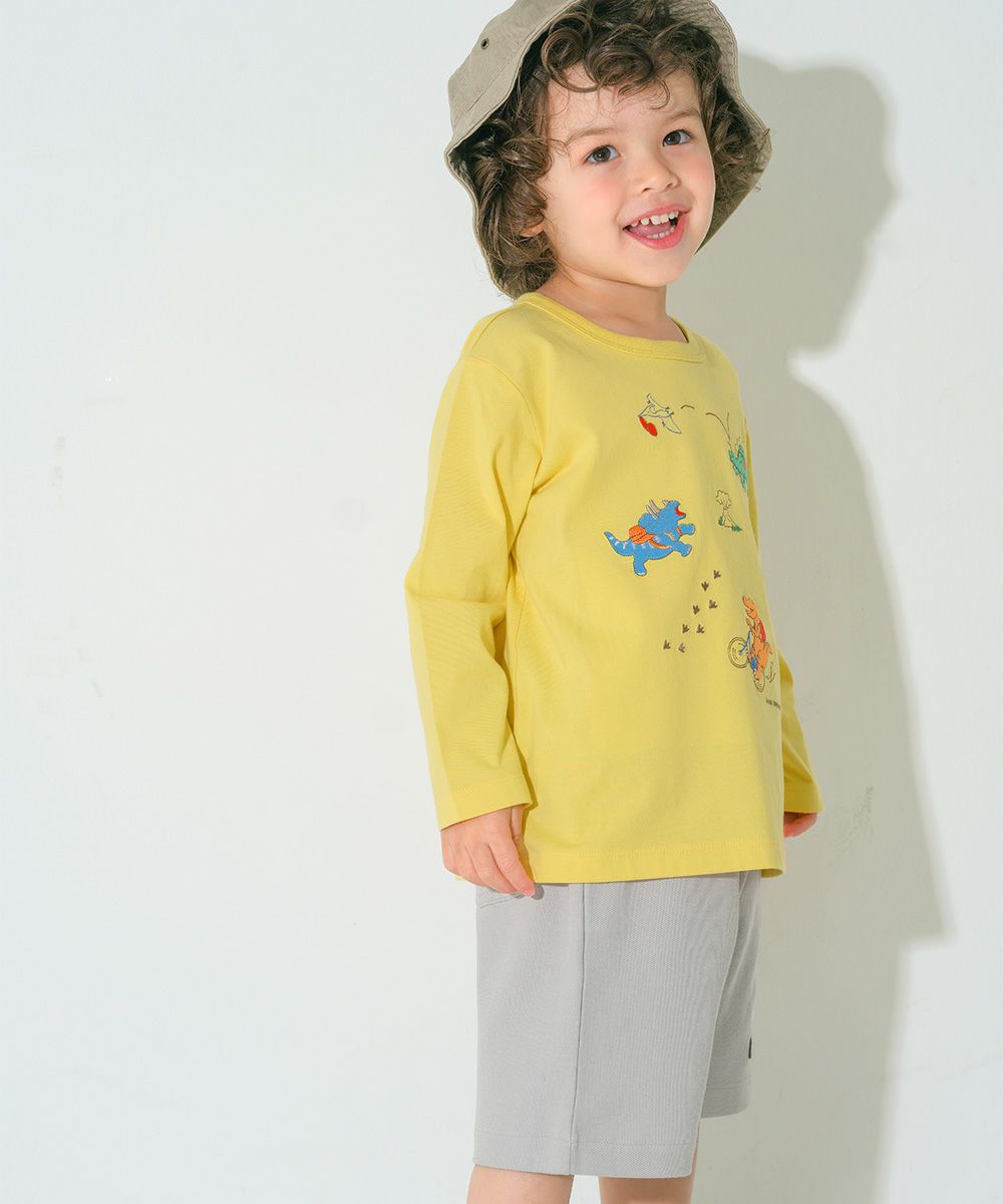 綿100％ 恐竜ワッペン刺繍Ｔシャツ Yellow model image 1