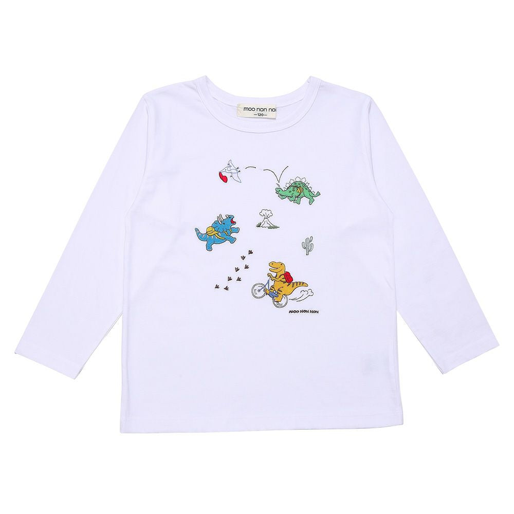 綿100％ 恐竜ワッペン刺繍Ｔシャツ Off White front