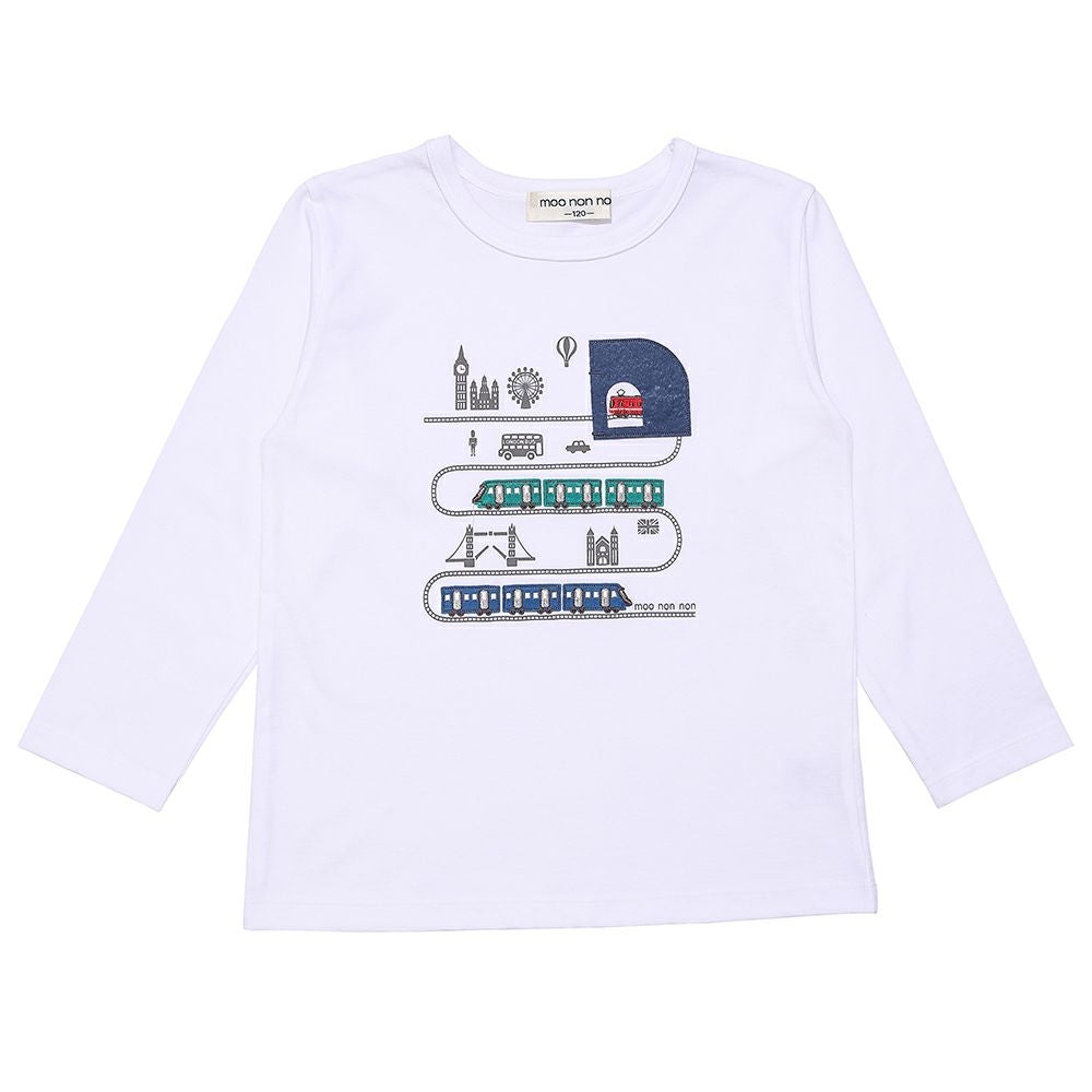 綿100％ 電車ワッペンTシャツ Off White front
