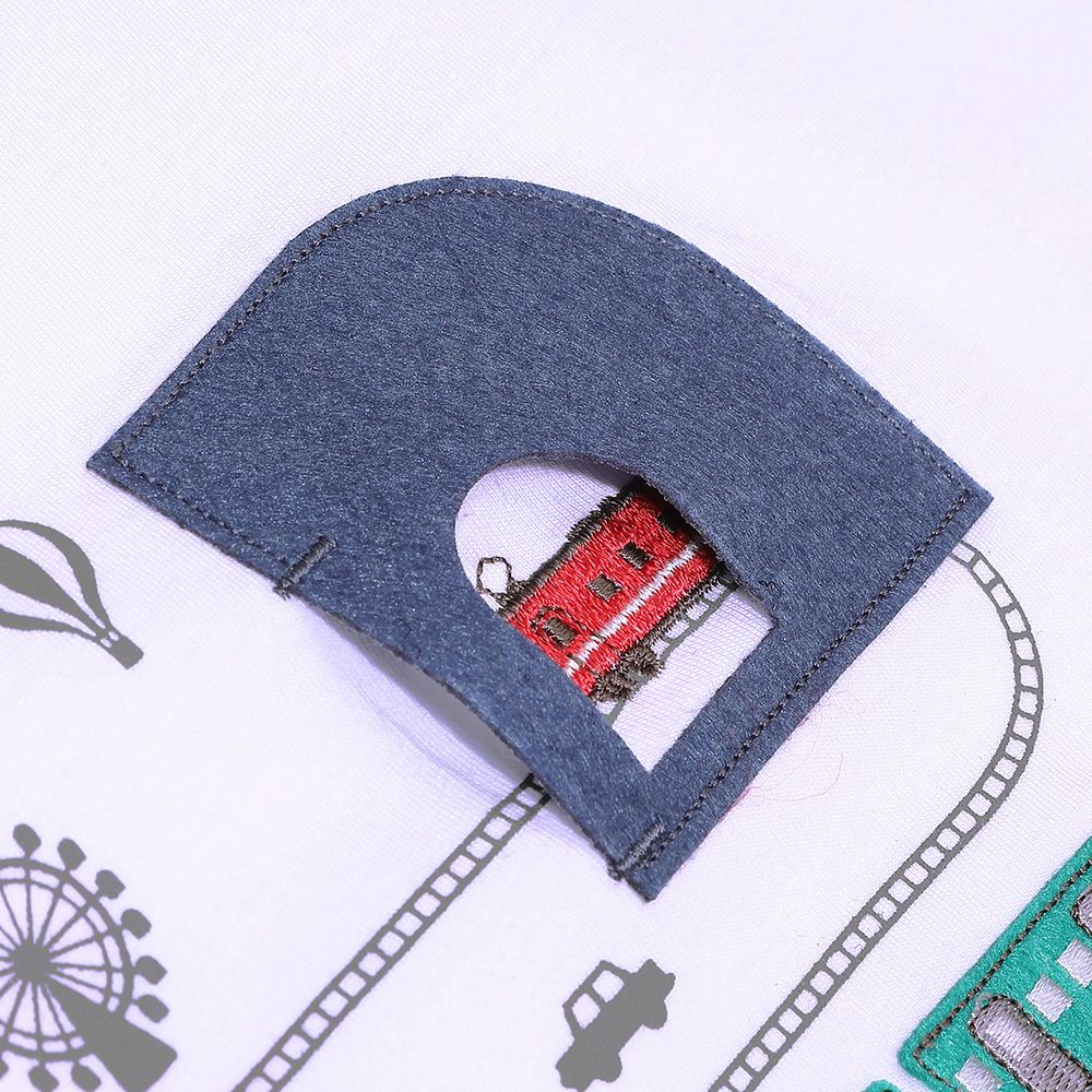 綿100％ 電車ワッペンTシャツ Off White Design point 1