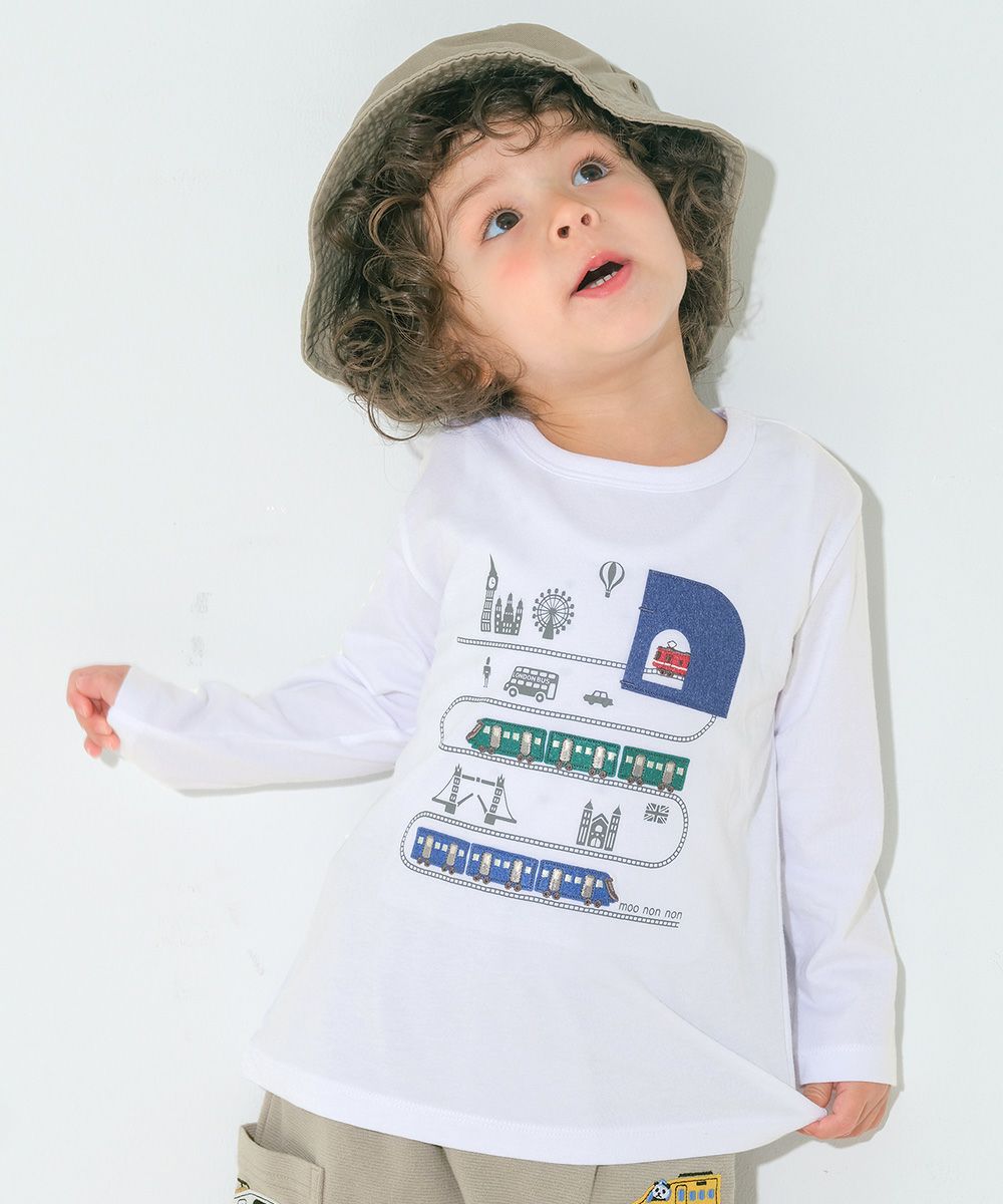 綿100％ 電車ワッペンTシャツ Off White model image up