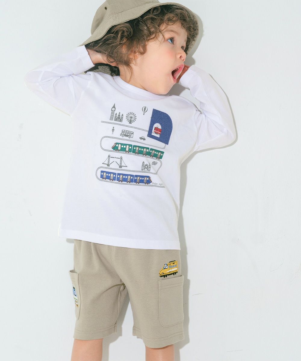 綿100％ 電車ワッペンTシャツ Off White model image 1