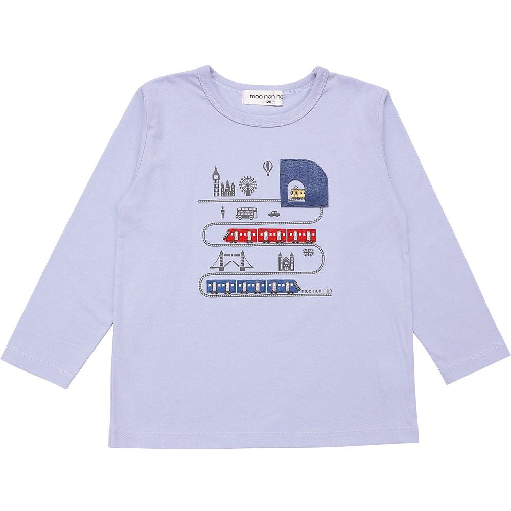 綿100％ 電車ワッペンTシャツ Blue front