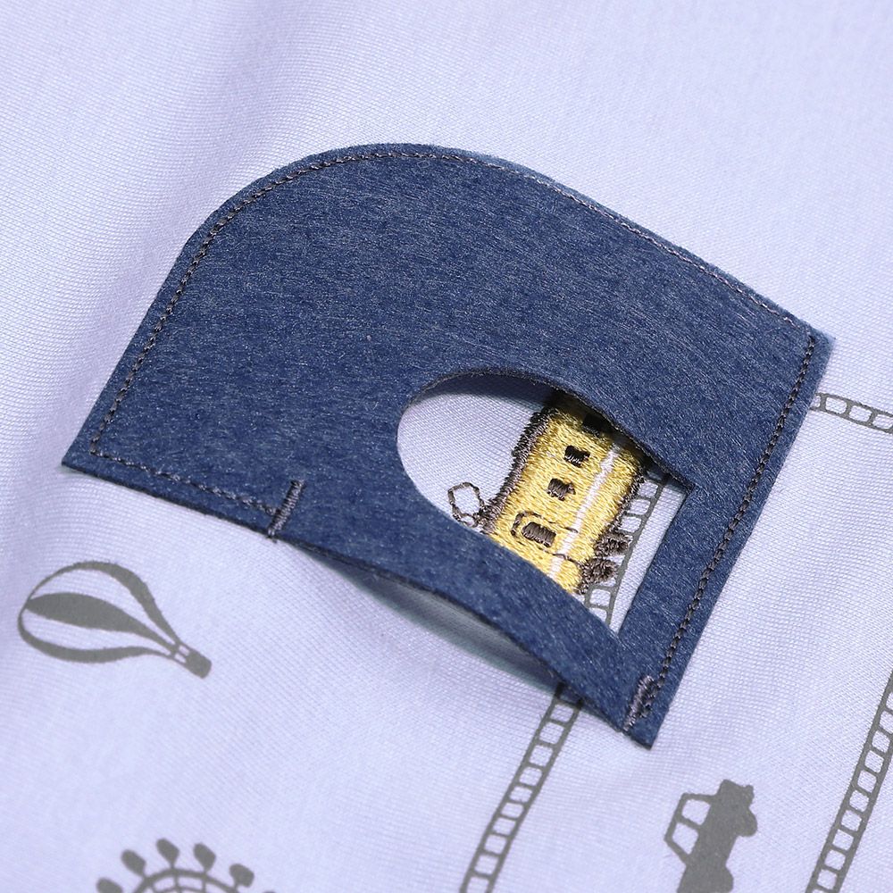 綿100％ 電車ワッペンTシャツ Blue Design point 1