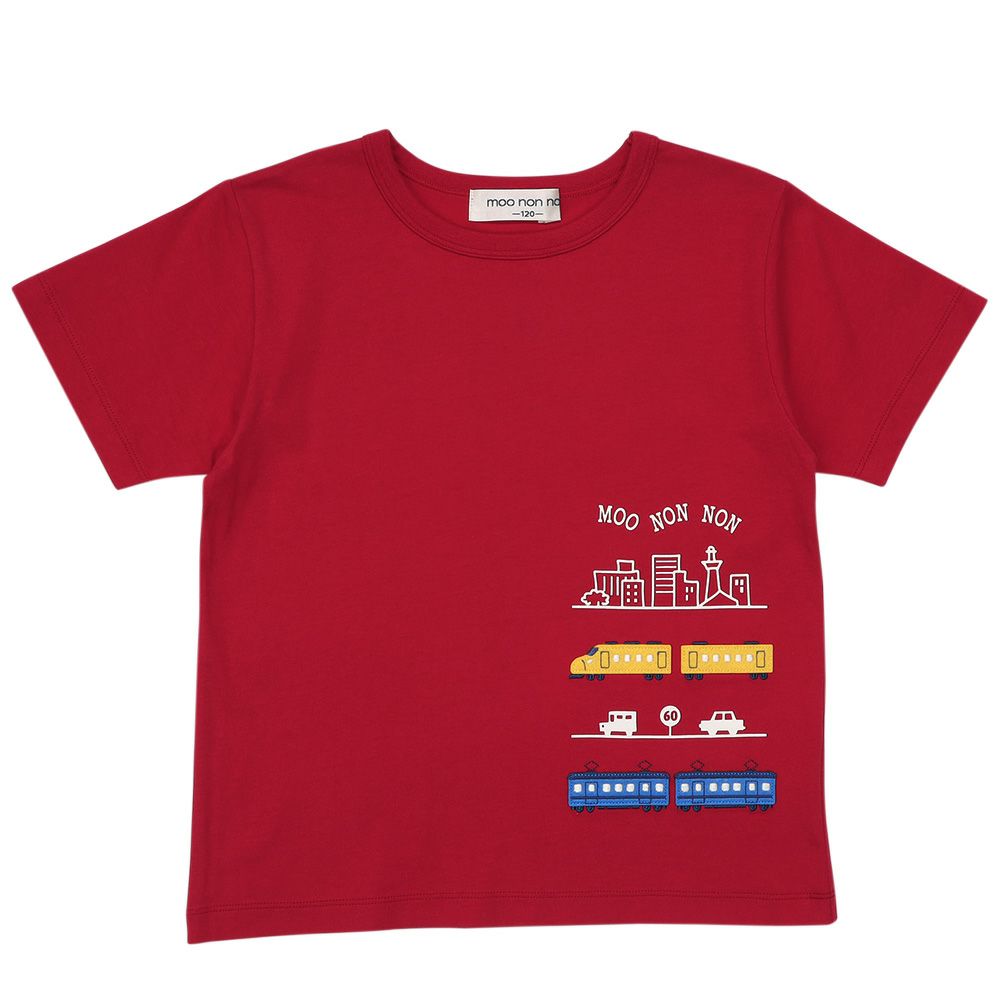 綿100％ 電車ワッペンプリントTシャツ Red front