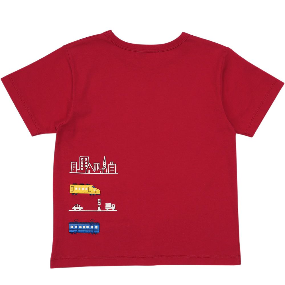 綿100％ 電車ワッペンプリントTシャツ Red back