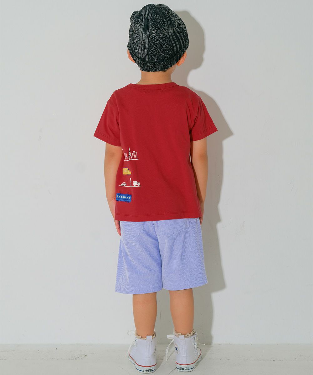 綿100％ 電車ワッペンプリントTシャツ Red model image 2