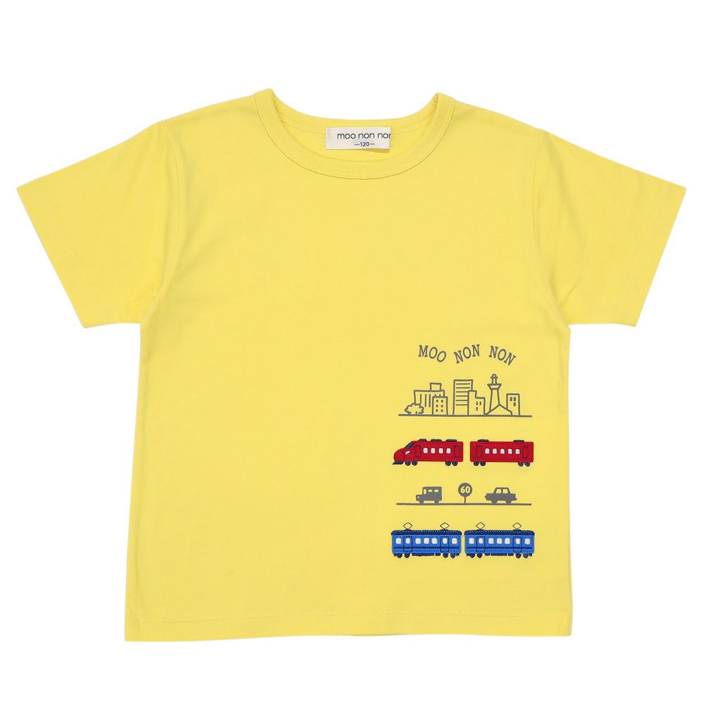 綿100％ 電車ワッペンプリントTシャツ Yellow front