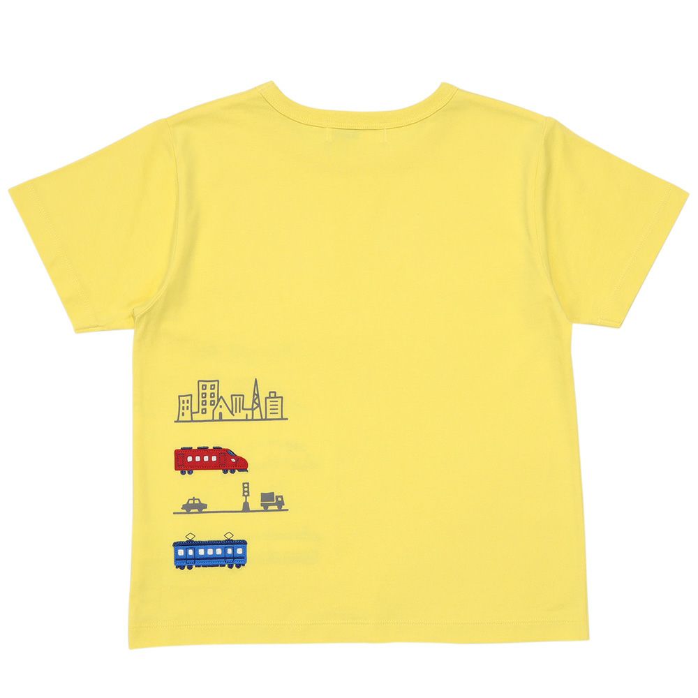 綿100％ 電車ワッペンプリントTシャツ Yellow back