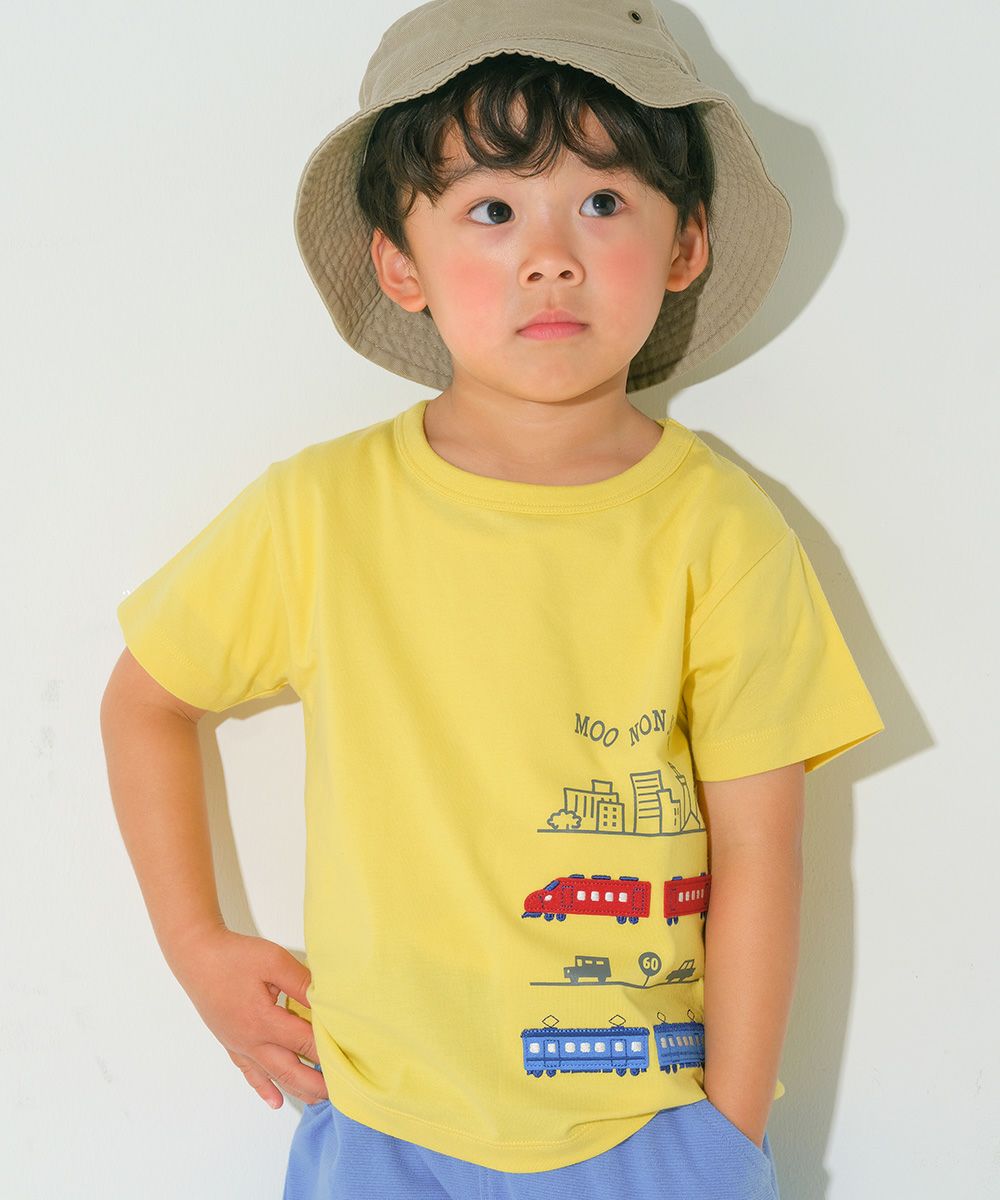 綿100％ 電車ワッペンプリントTシャツ Yellow model image up