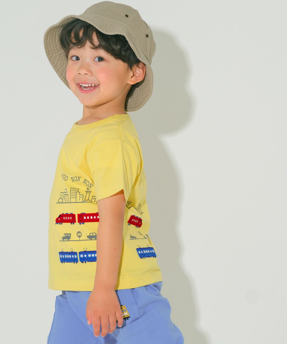 綿100％ 電車ワッペンプリントTシャツ Yellow model image 1