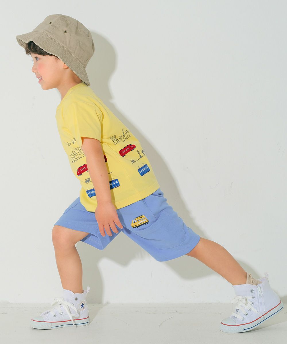 綿100％ 電車ワッペンプリントTシャツ Yellow model image 2